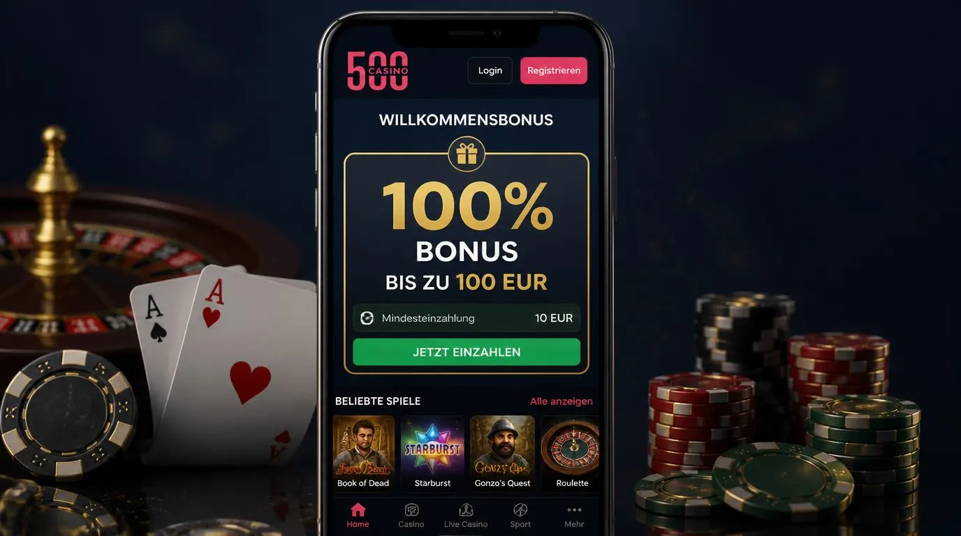 Bonuskarte mit 100 Prozent Willkommensbonus bis 100 Euro und einer Einzahlung von 10 EUR