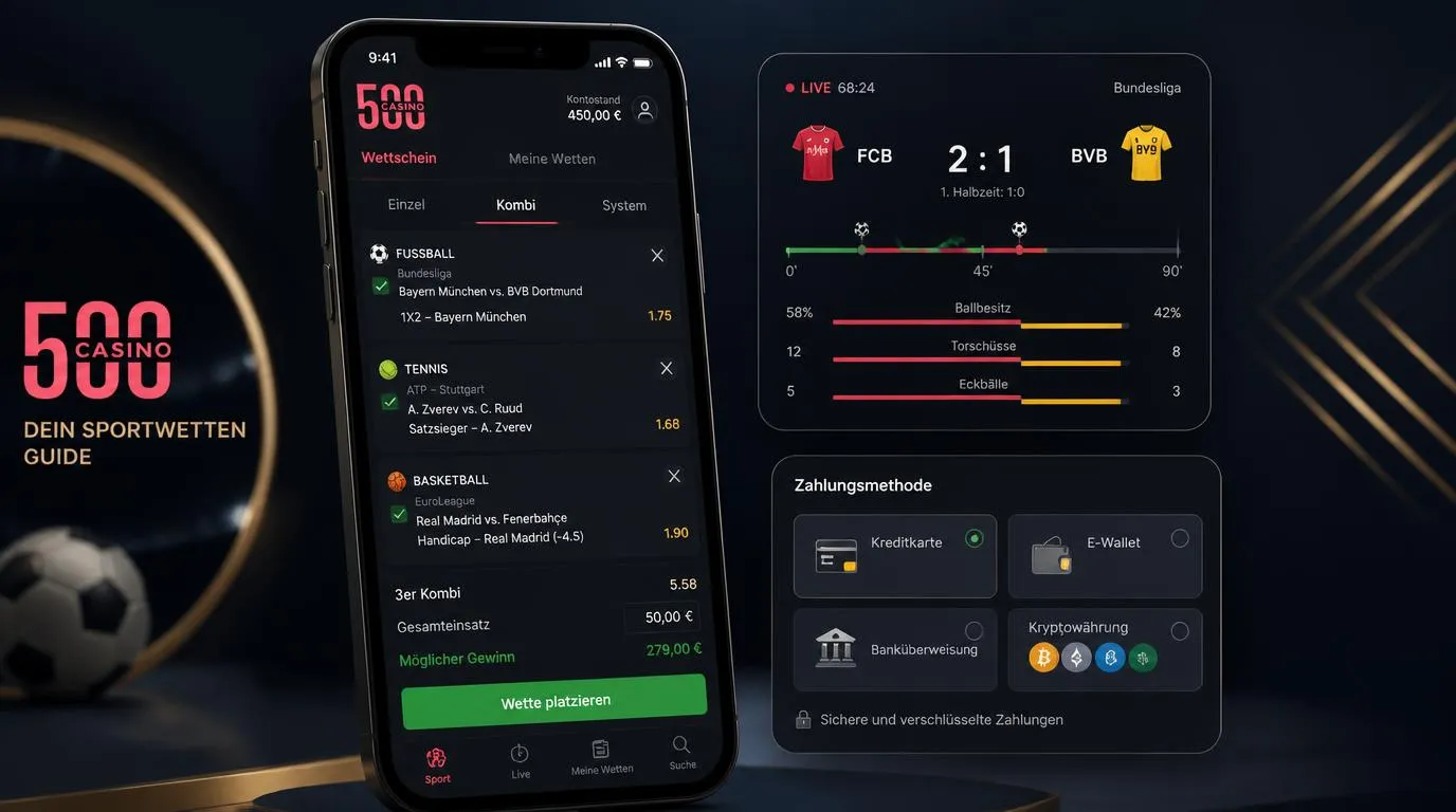 Live-Wettschein mit Sportmärkten, Quoten und Zahlungsoptionen auf einem Smartphone